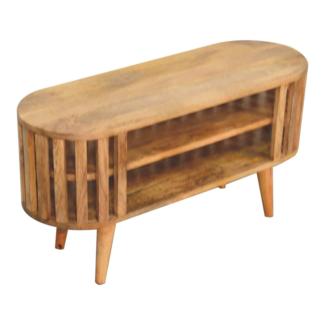 35" Brown Solid Wood Enclosed and Open Storage TV Stand