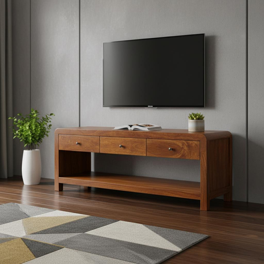 43" Brown Solid Wood Enclosed and Open Storage TV Stand