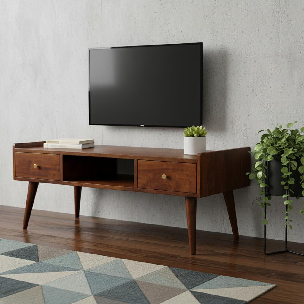 39" Brown Solid Wood Enclosed and Open Storage TV Stand