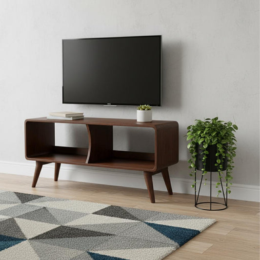 39" Brown Solid Wood Enclosed and Open Storage TV Stand