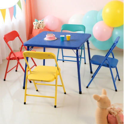 Blue PVC Veneer and Steel Square Furniture Set
