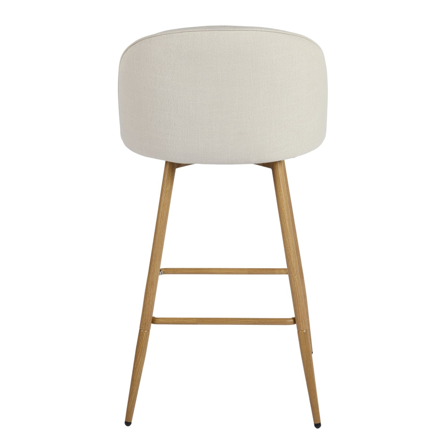 Set of Two 27" Beige and Oak Fabric and Metal Counter Height Swivel Bar Chairs