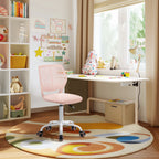 Pale Pink and White Adjustable Height Swivel Rolling Office Chair