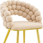 Set of Two Beige and Gold Velvet and Metal Partially Open Back Dining Side Chairs