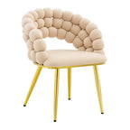 Set of Two Beige and Gold Velvet and Metal Partially Open Back Dining Side Chairs