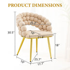 Set of Two Beige and Gold Velvet and Metal Partially Open Back Dining Side Chairs