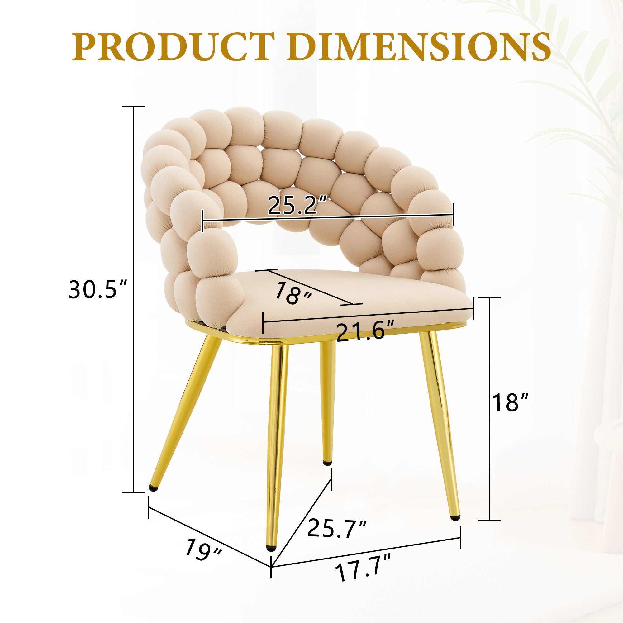 Set of Two Beige and Gold Velvet and Metal Partially Open Back Dining Side Chairs