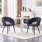 Set of Two Gray and Black Velvet and Metal Partially Open Back Dining Side Chairs