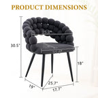 Set of Two Gray and Black Velvet and Metal Partially Open Back Dining Side Chairs