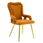 Set of Two Orange and Gold Velvet and Metal Partially Open Back Dining Arm Chairs