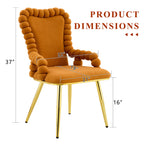 Set of Two Orange and Gold Velvet and Metal Partially Open Back Dining Arm Chairs