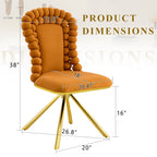 Set of Two Orange and Gold Velvet and Metal Partially Open Back Dining Side Chairs