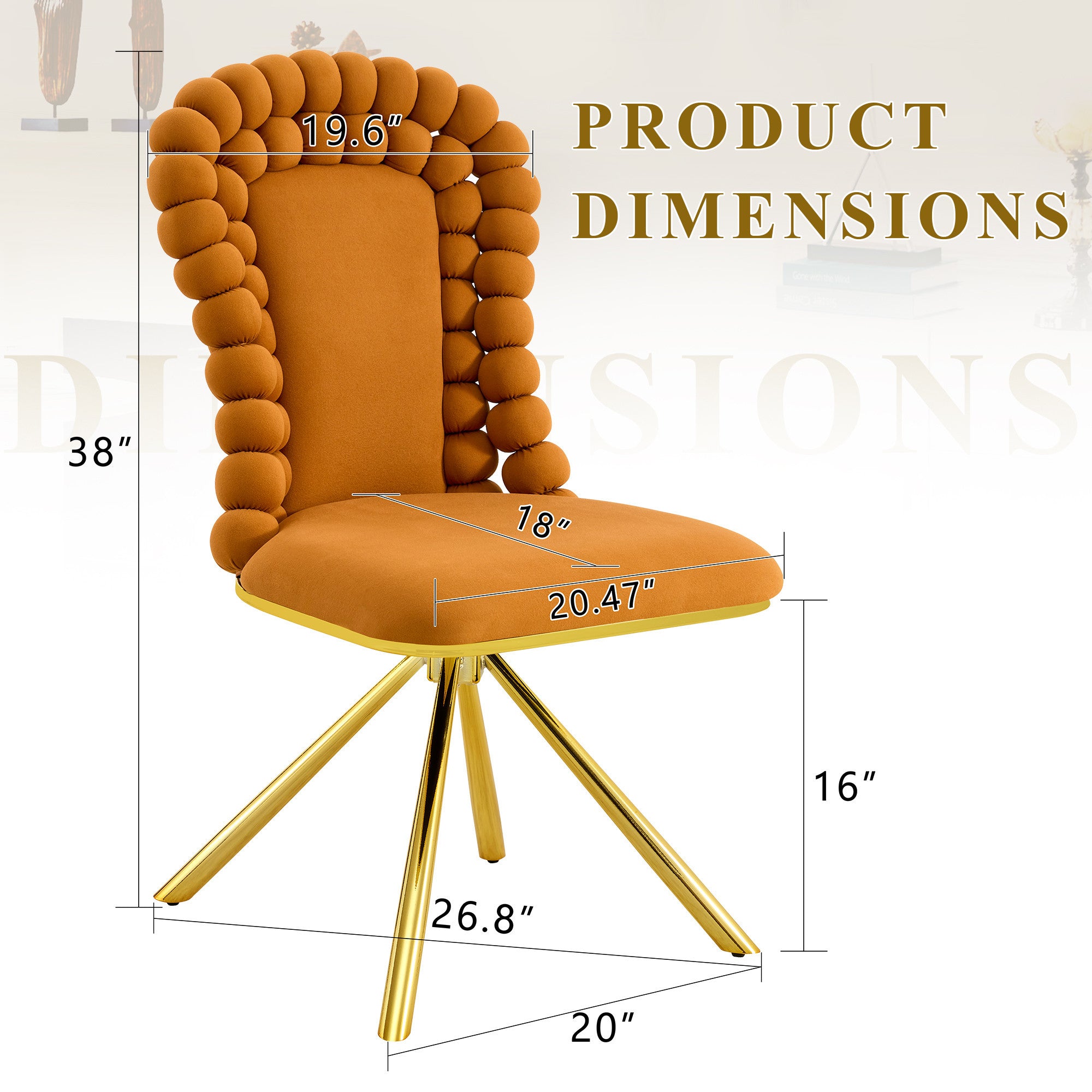 Set of Two Orange and Gold Velvet and Metal Partially Open Back Dining Side Chairs