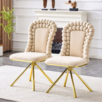 Set of Two Beige and Gold Velvet and Metal Partially Open Back Dining Side Chairs