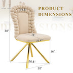 Set of Two Beige and Gold Velvet and Metal Partially Open Back Dining Side Chairs