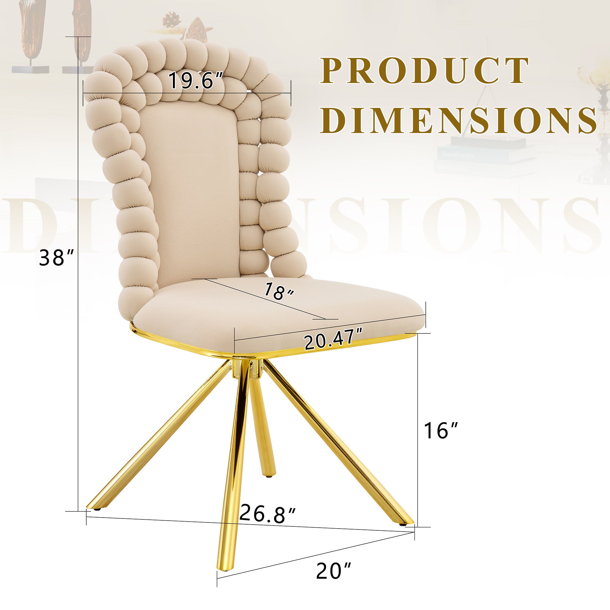 Set of Two Beige and Gold Velvet and Metal Partially Open Back Dining Side Chairs