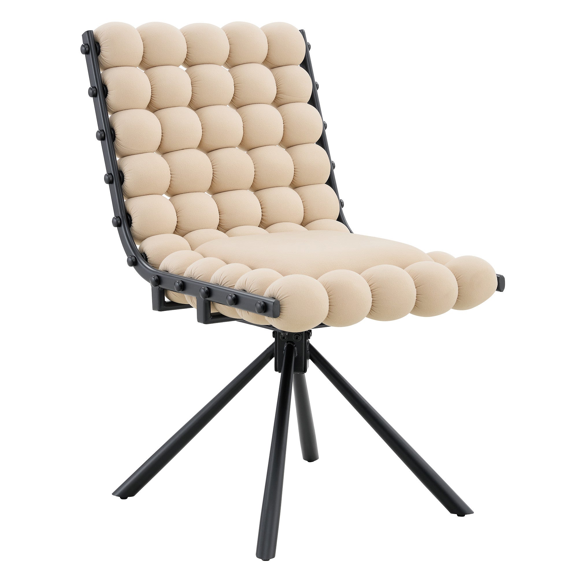 Set of Two Beige and Black Velvet and Metal Dining Side Chairs