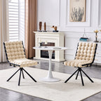 Set of Two Beige and Black Velvet and Metal Dining Side Chairs