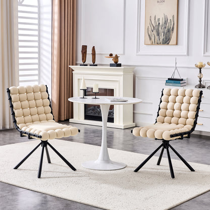 Set of Two Beige and Black Velvet and Metal Dining Side Chairs
