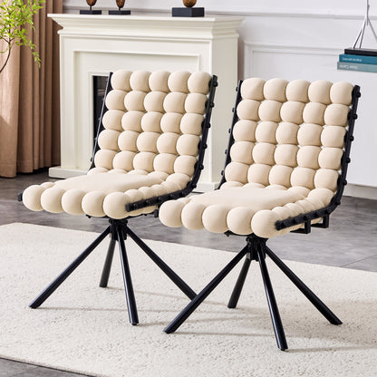 Set of Two Beige and Black Velvet and Metal Dining Side Chairs