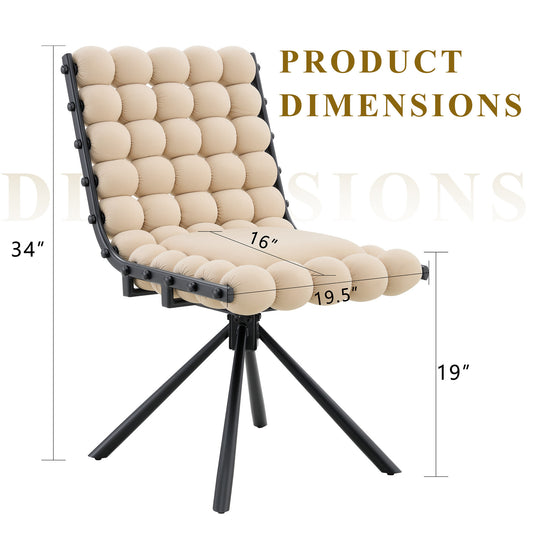 Set of Two Beige and Black Velvet and Metal Dining Side Chairs