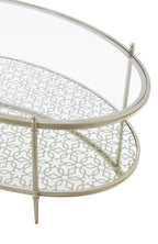 50" Clear and Champagne Glass and Steel Oval Coffee Table
