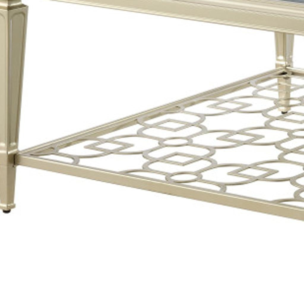 54" Clear and Champagne Glass and Steel Coffee Table