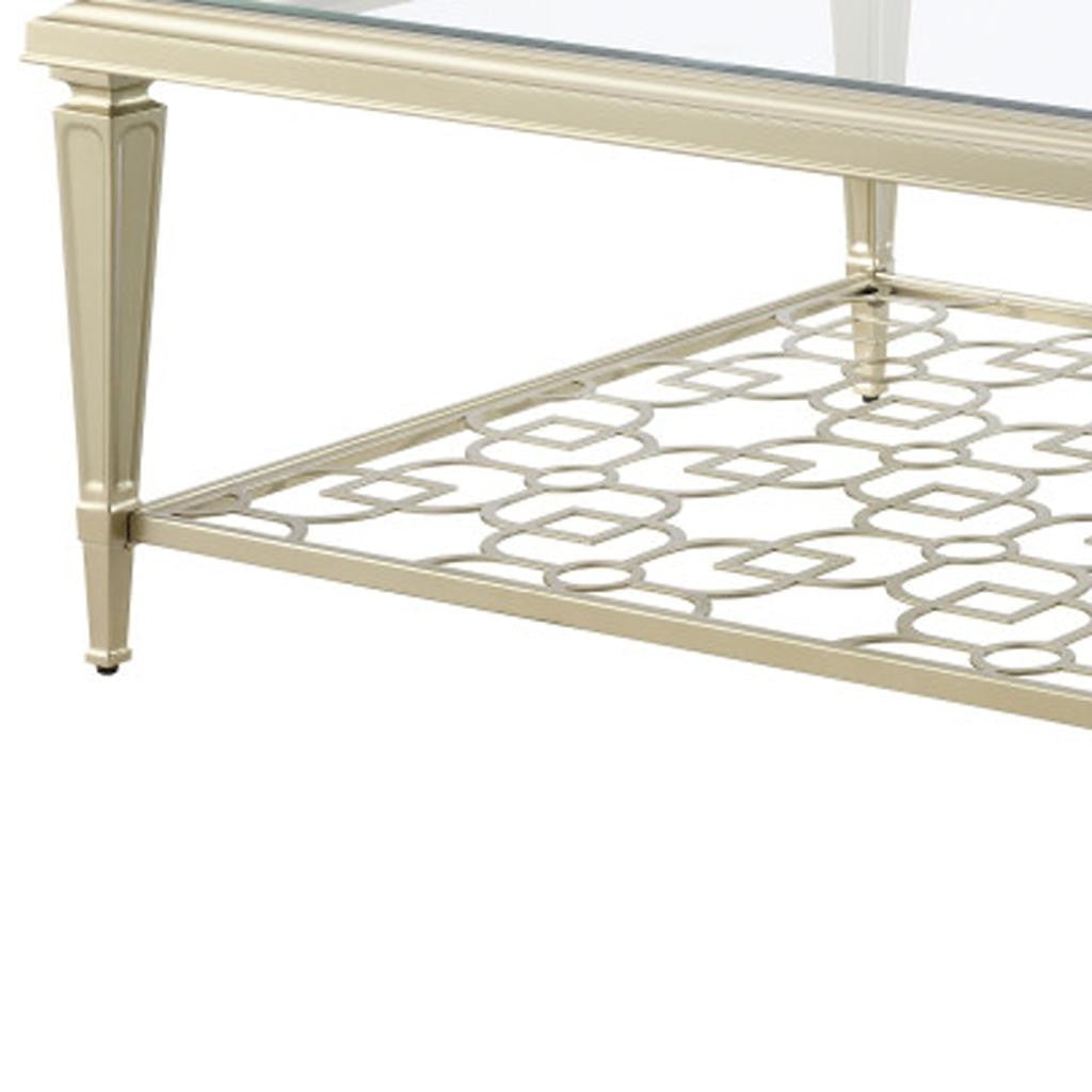 54" Clear and Champagne Glass and Steel Coffee Table