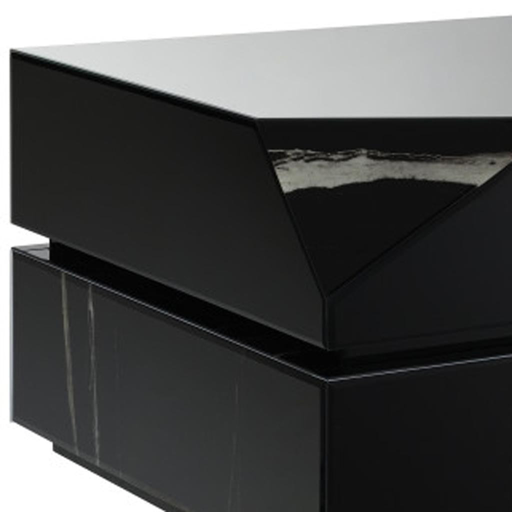 47" Black Mirrored Faux Marble and Glass Block Coffee Table