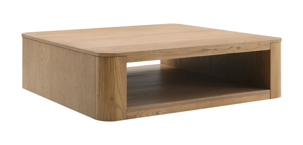 48" Oak Wood Square Floor Shelf Coffee Table