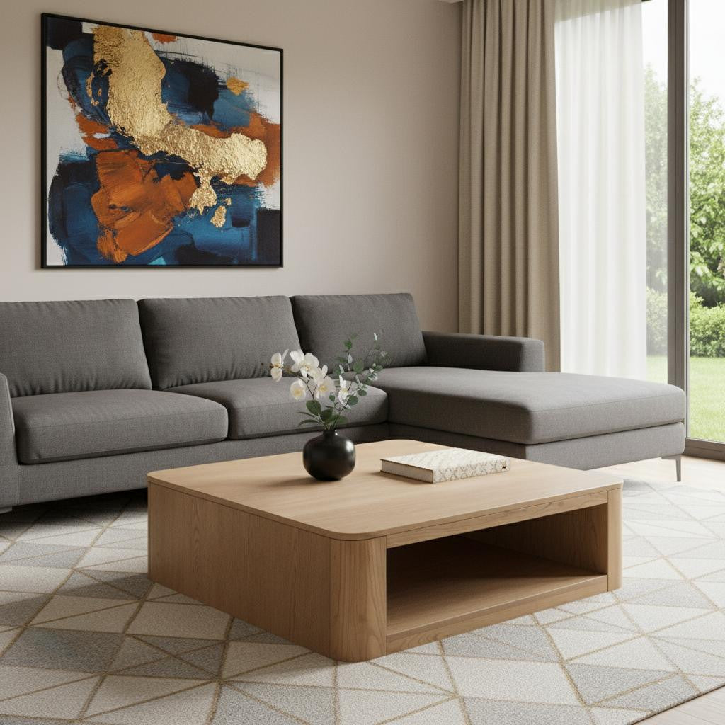 48" Oak Wood Square Floor Shelf Coffee Table