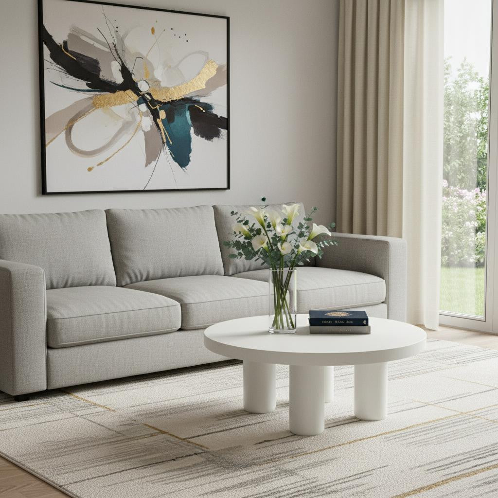 35" White Wood Round Coffee Table