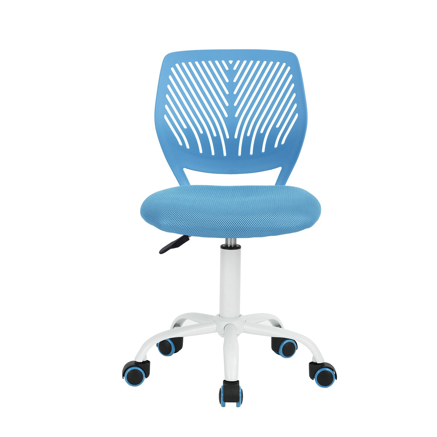 Blue and White Adjustable Height Swivel Rolling Office Chair