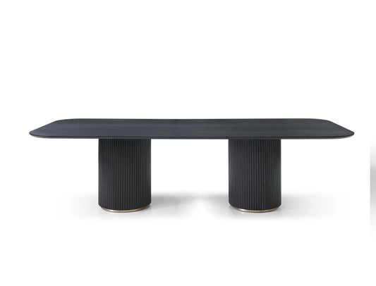 110" Black Solid Wood Double Pedestal Base Dining Table
