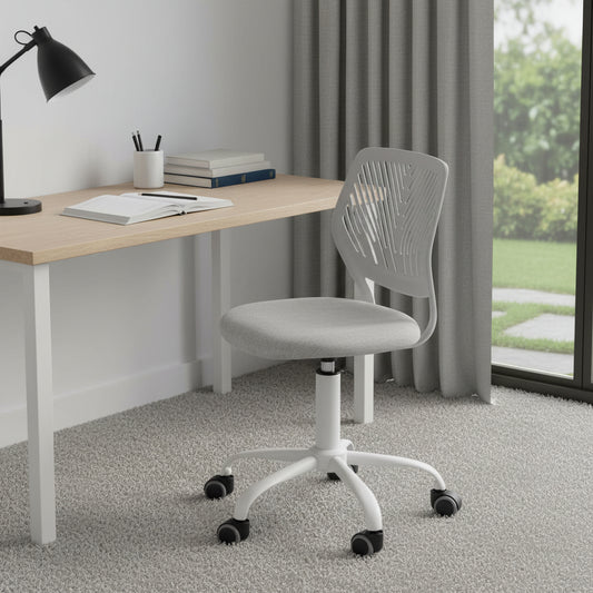 Gray and White Adjustable Height Swivel Rolling Office Chair