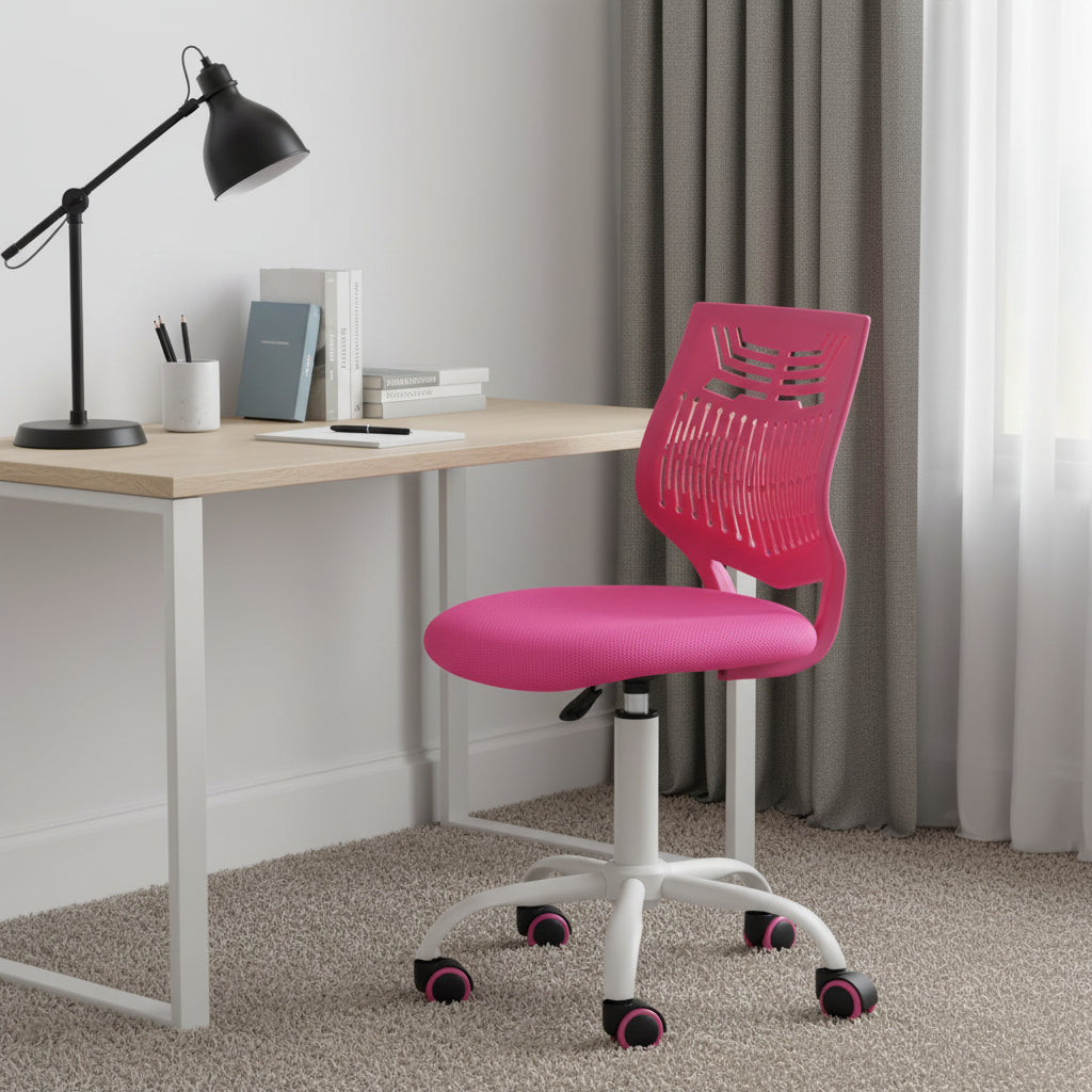 Fuchsia and White Adjustable Height Swivel Rolling Office Chair