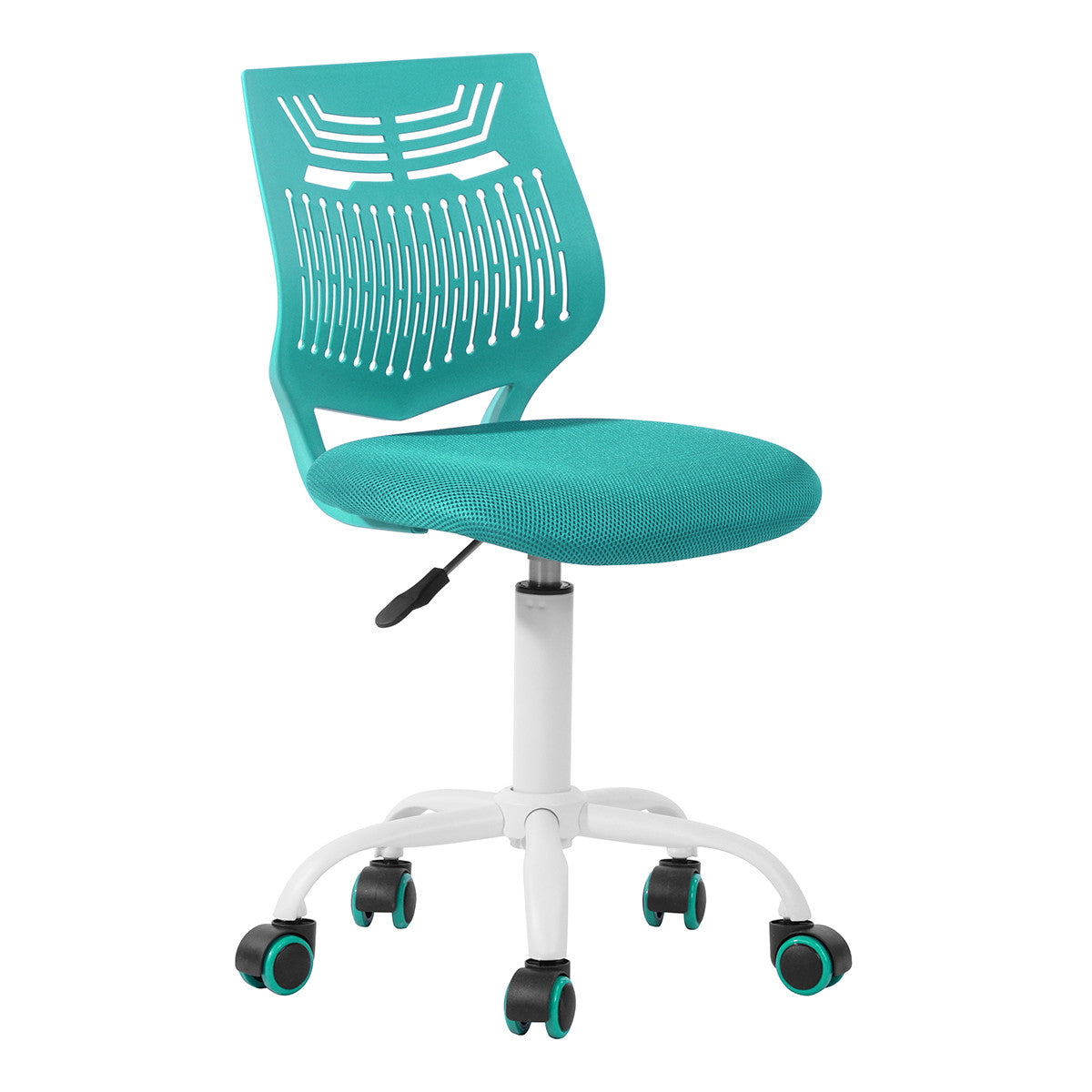 Aqua and White Adjustable Height Swivel Rolling Office Chair