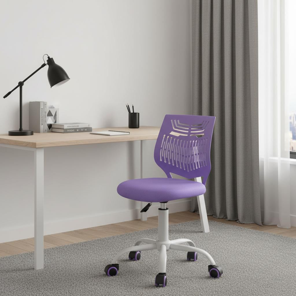 Purple and White Adjustable Height Swivel Rolling Office Chair