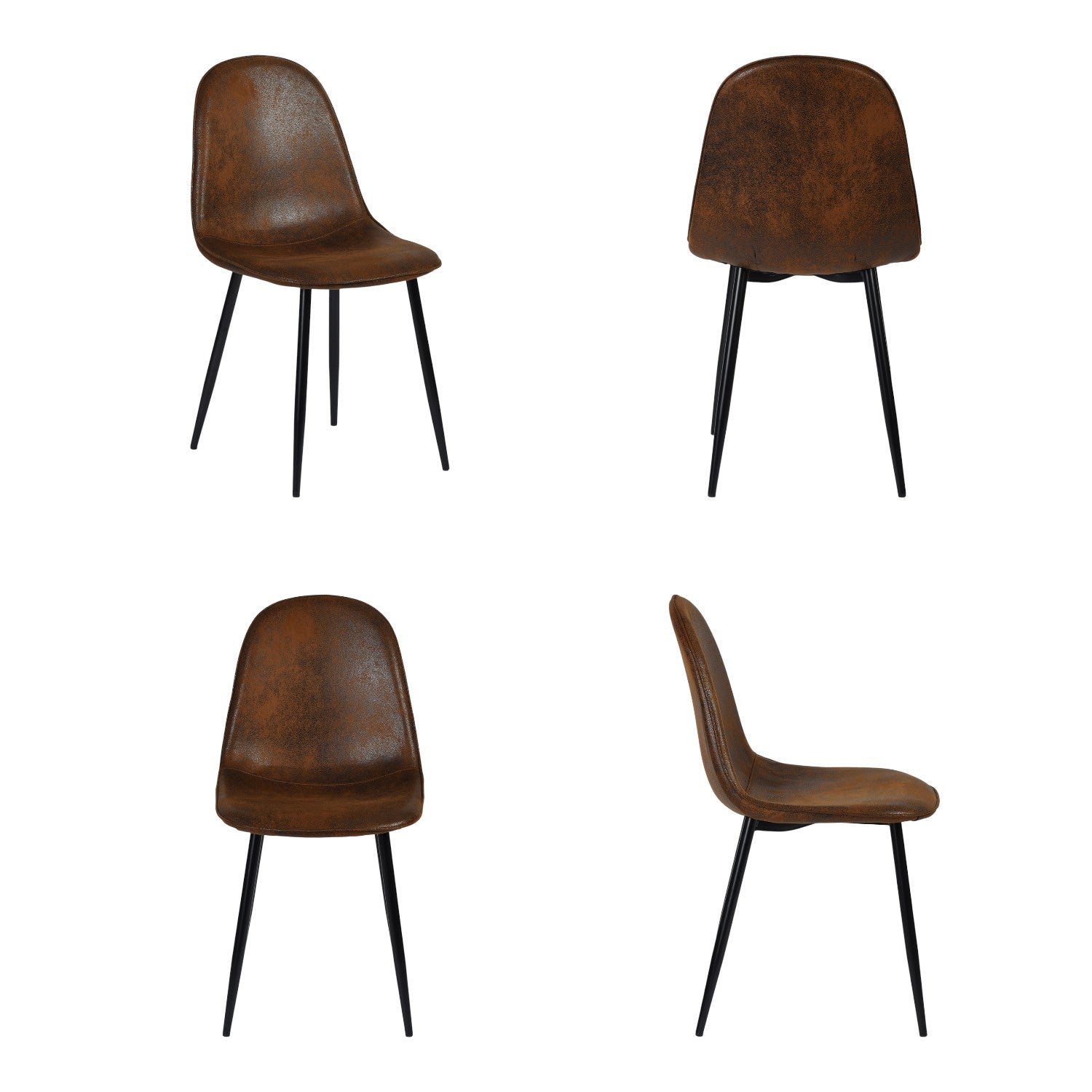 Set of Four Espresso and Black Faux Suede and Steel Dining Side Chairs
