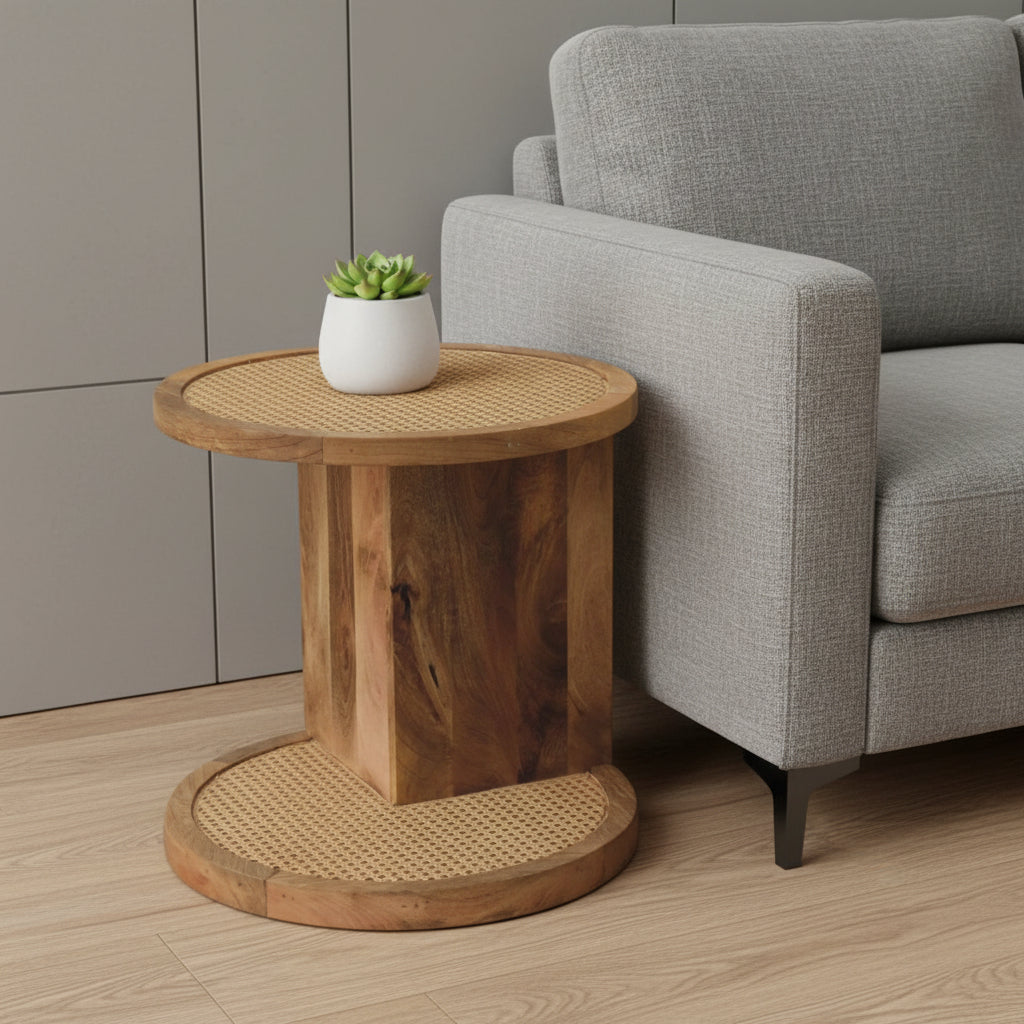 18" Brown Solid Wood and Wood End Table
