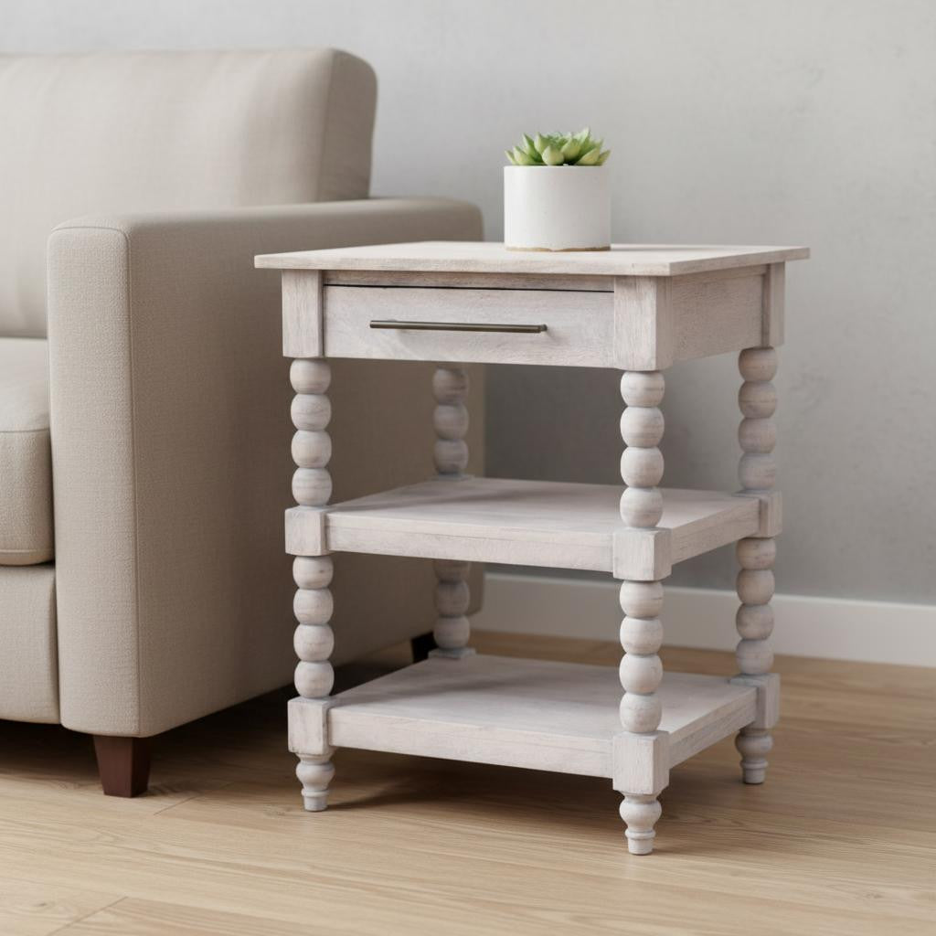 28" Brown Solid Wood and Wood End Table With Drawer And Shelf