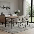 Set of Four Beige and Black Fabric and Steel Dining Side Chairs