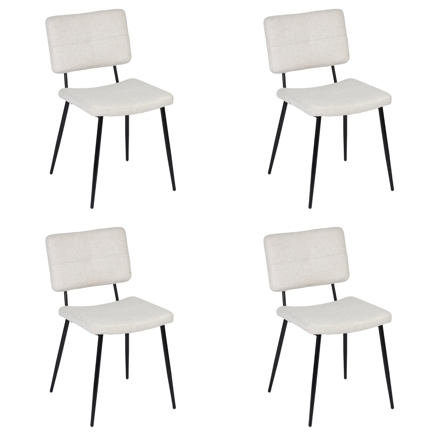Set of Four Beige and Black Fabric and Steel Dining Side Chairs