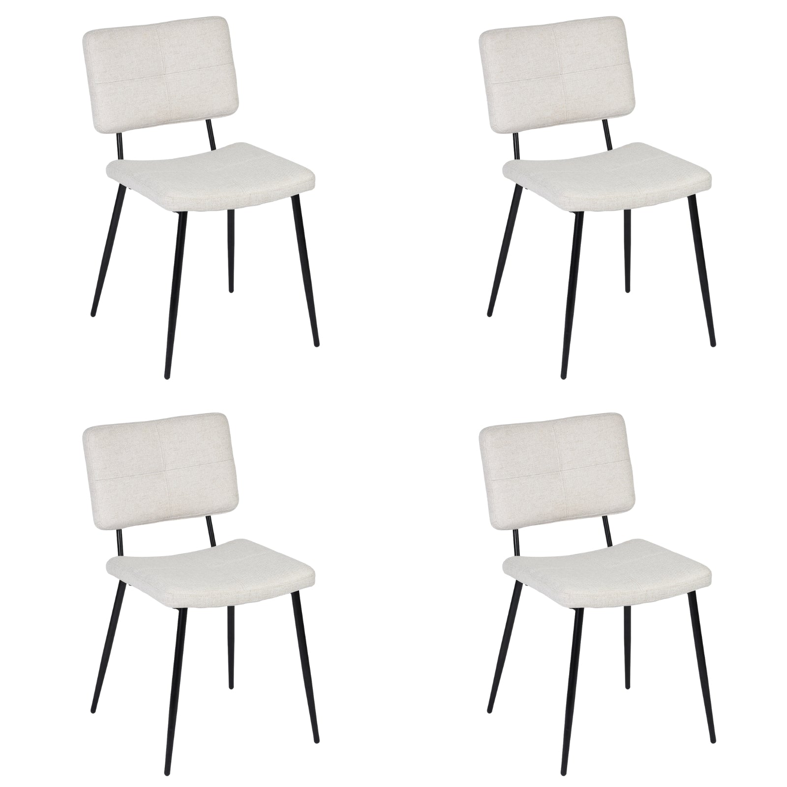 Set of Four Beige and Black Fabric and Steel Dining Side Chairs