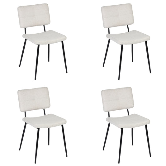 Set of Four Beige and Black Fabric and Steel Dining Side Chairs