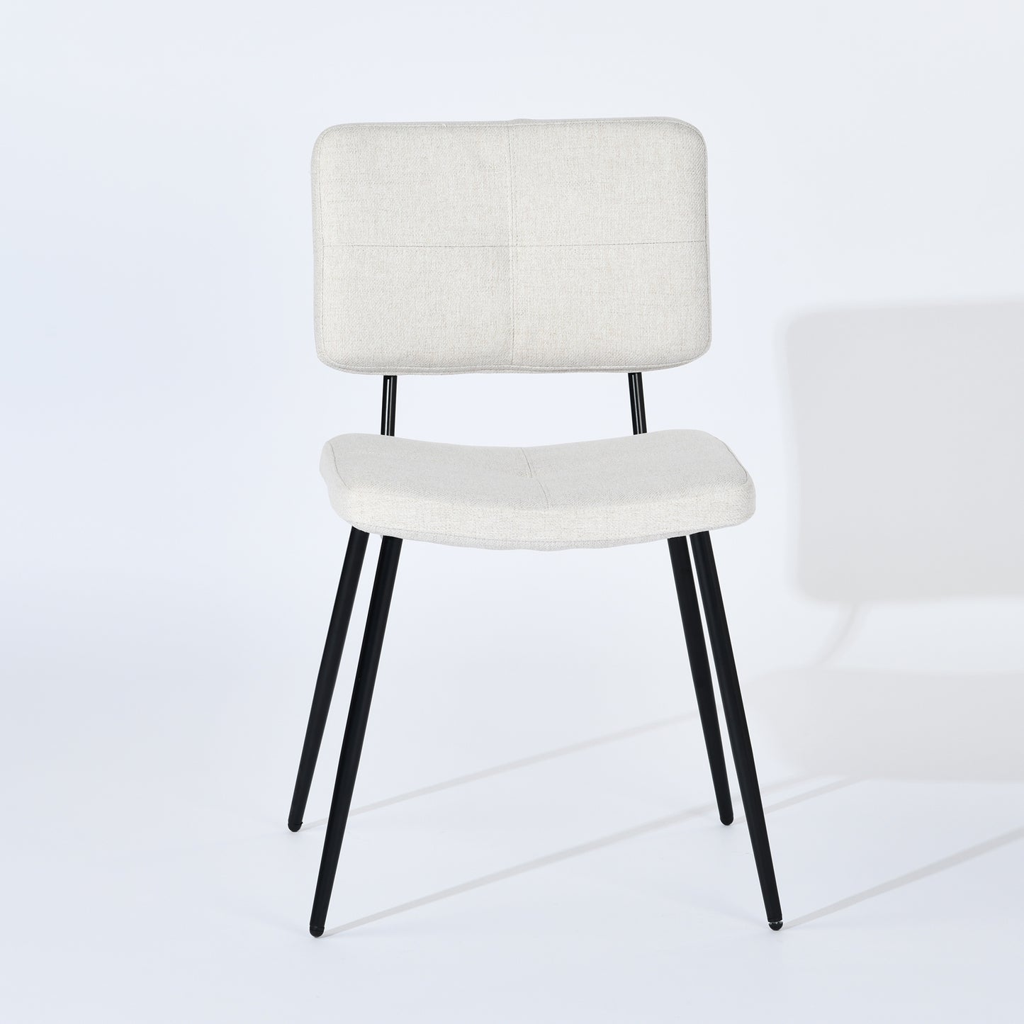 Set of Four Beige and Black Fabric and Steel Dining Side Chairs
