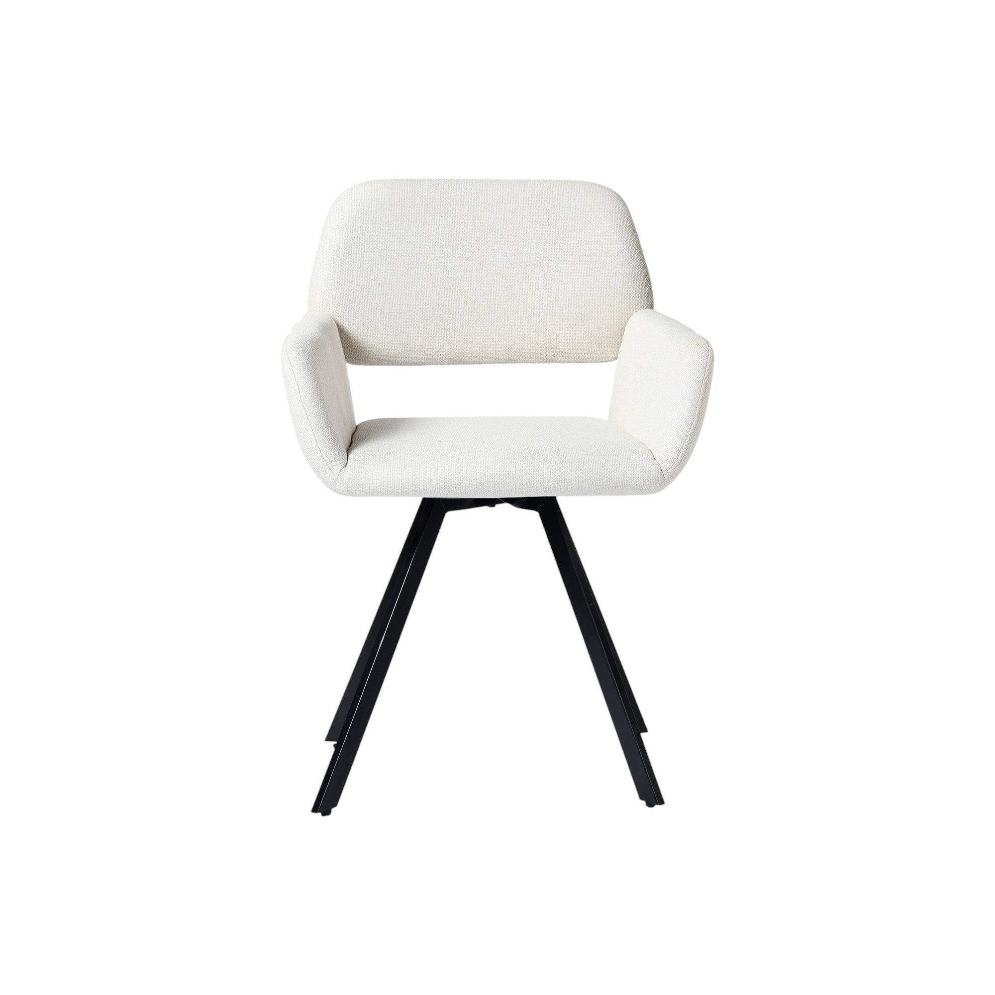 Set of Two Beige and Black Fabric and Steel Dining Arm Chairs