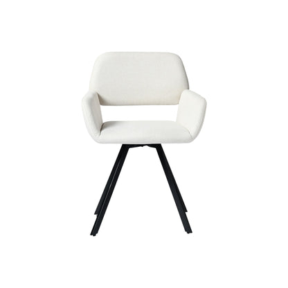 Set of Two Beige and Black Fabric and Steel Dining Arm Chairs