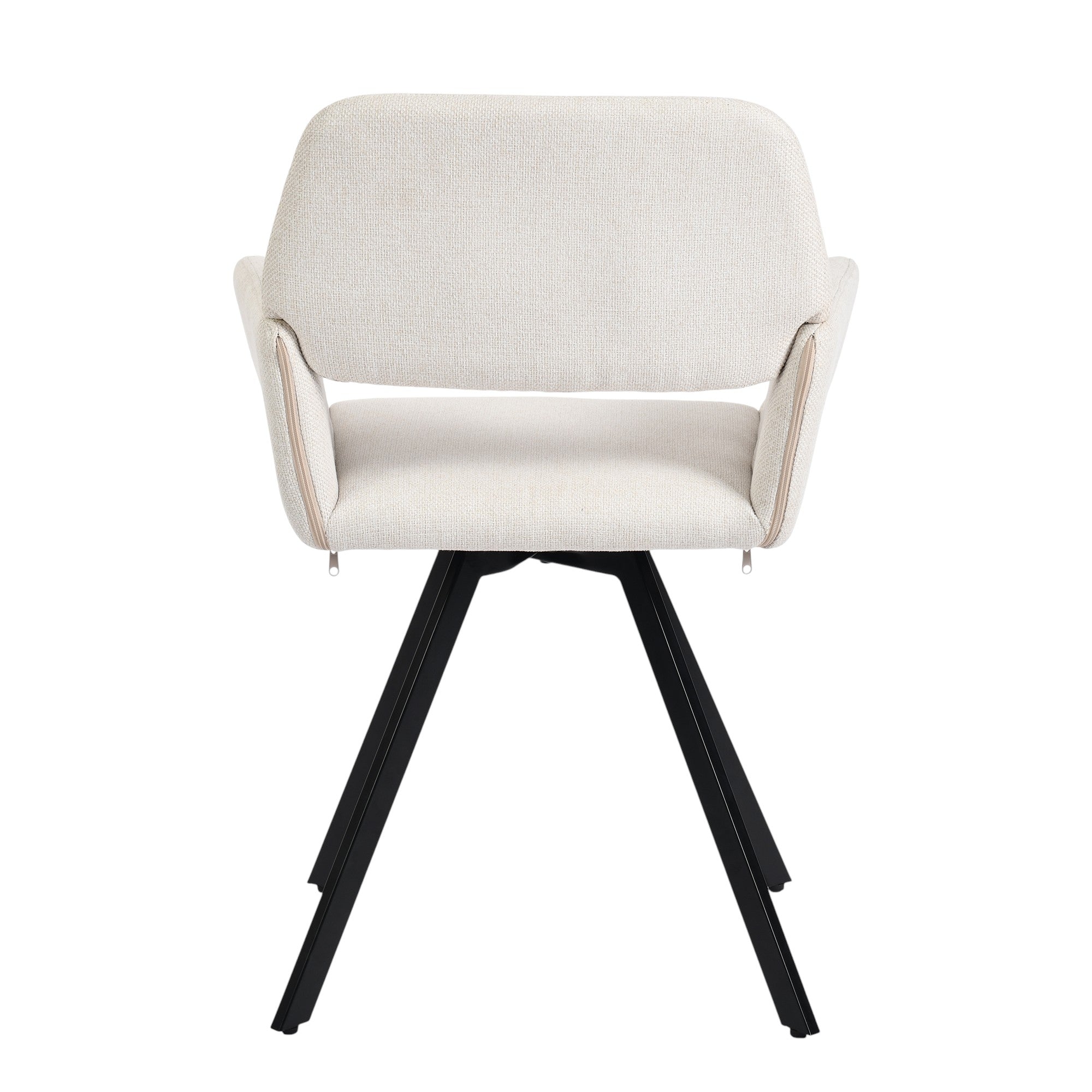 Set of Two Beige and Black Fabric and Steel Dining Arm Chairs