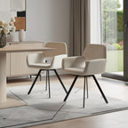 Set of Two Beige and Black Fabric and Steel Dining Arm Chairs